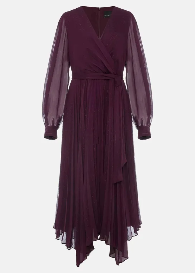 Women Phase Eight Occasion Dresses Dani Pleated Belted Midi Dress Plum