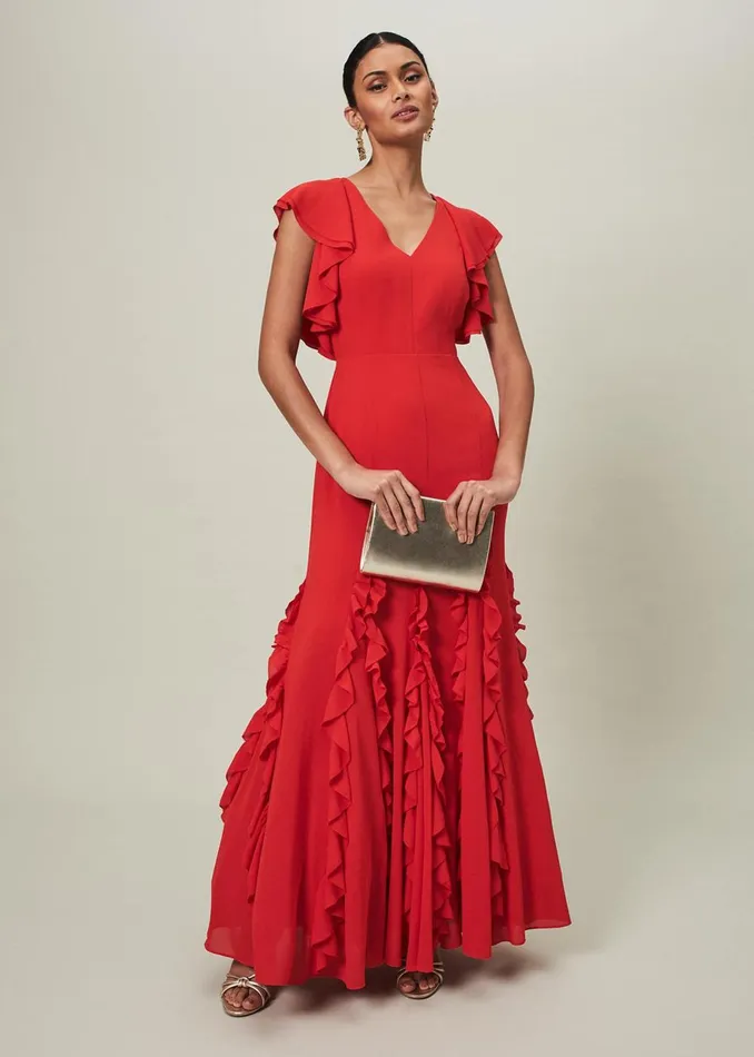 Women Phase Eight Occasion Dresses Donatella Ruffle Maxi Dress Scarlet