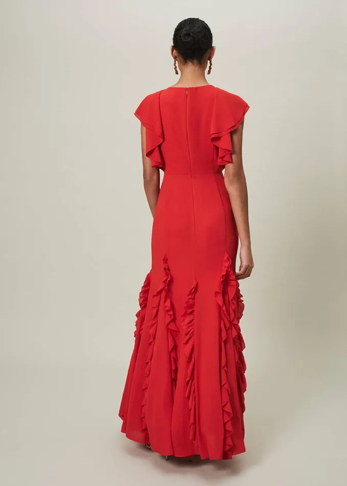 Women Phase Eight Occasion Dresses Donatella Ruffle Maxi Dress Scarlet