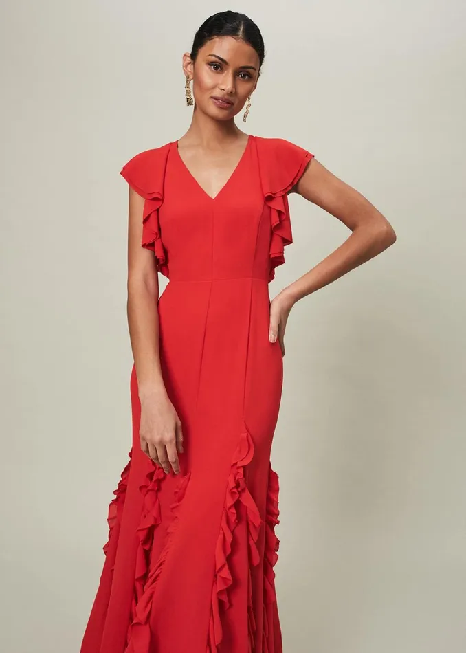 Women Phase Eight Occasion Dresses Donatella Ruffle Maxi Dress Scarlet