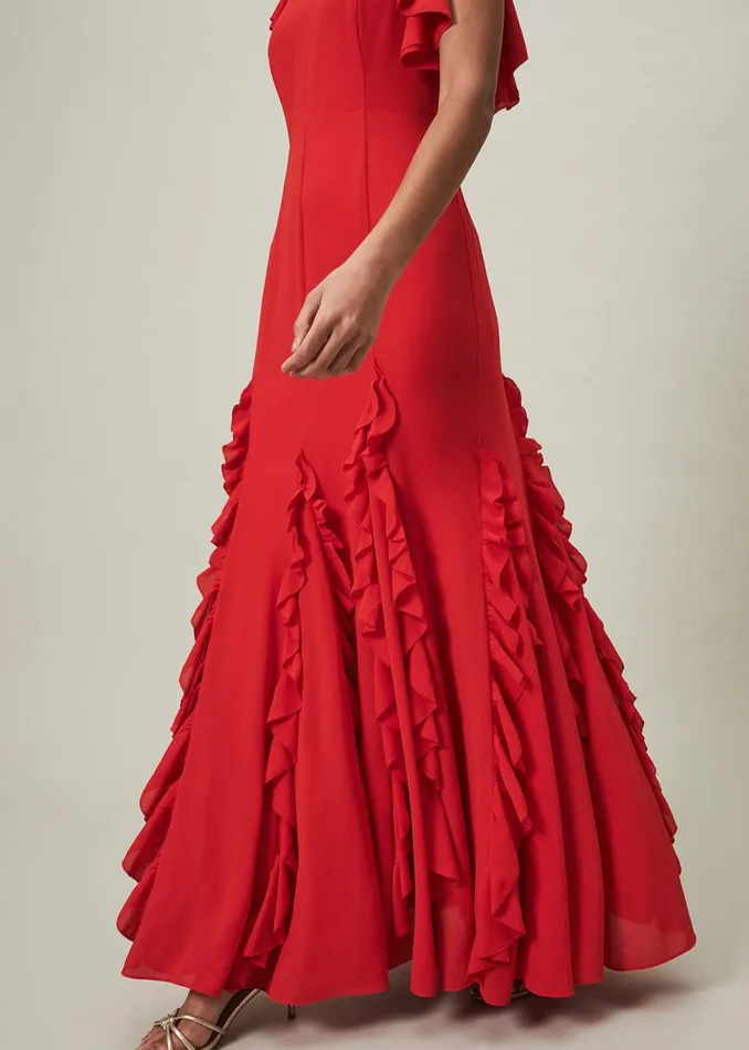 Women Phase Eight Occasion Dresses Donatella Ruffle Maxi Dress Scarlet