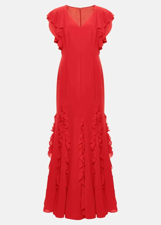 Women Phase Eight Occasion Dresses Donatella Ruffle Maxi Dress Scarlet
