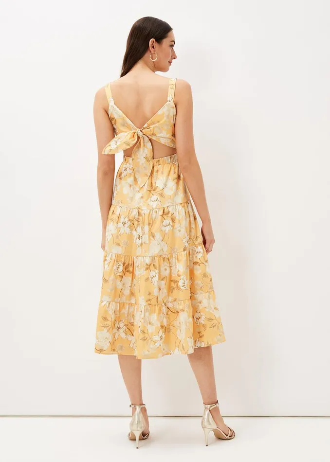 Women Phase Eight Occasion Dresses Elaina Cotton Floral Tiered Midi Dress Yellowmulti