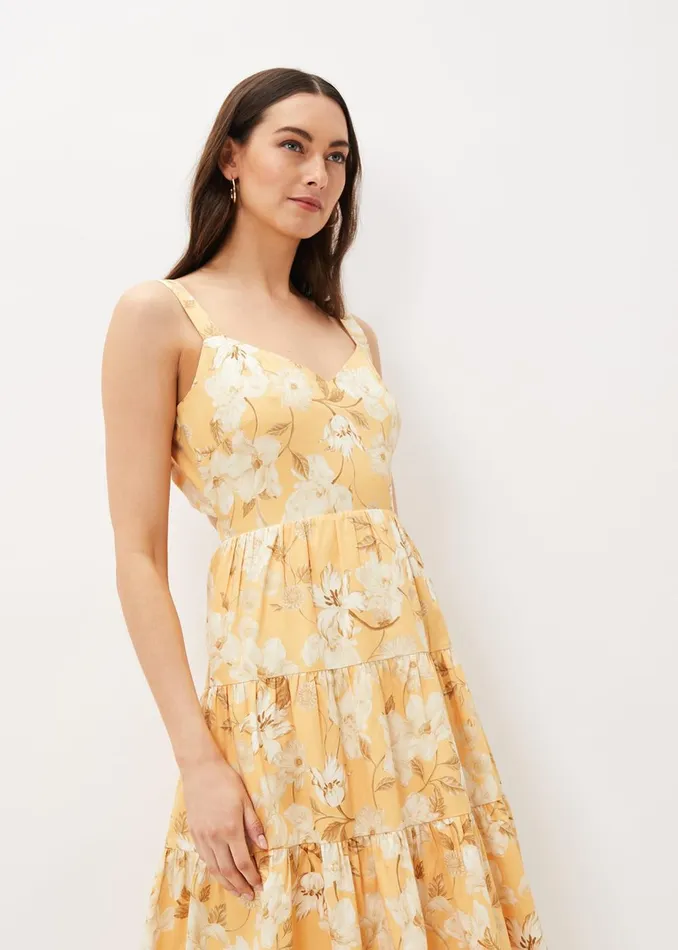 Women Phase Eight Occasion Dresses Elaina Cotton Floral Tiered Midi Dress Yellowmulti