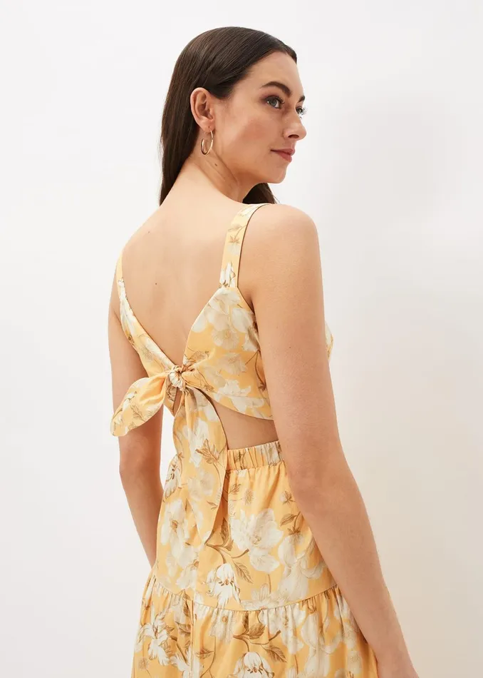 Women Phase Eight Occasion Dresses Elaina Cotton Floral Tiered Midi Dress Yellowmulti