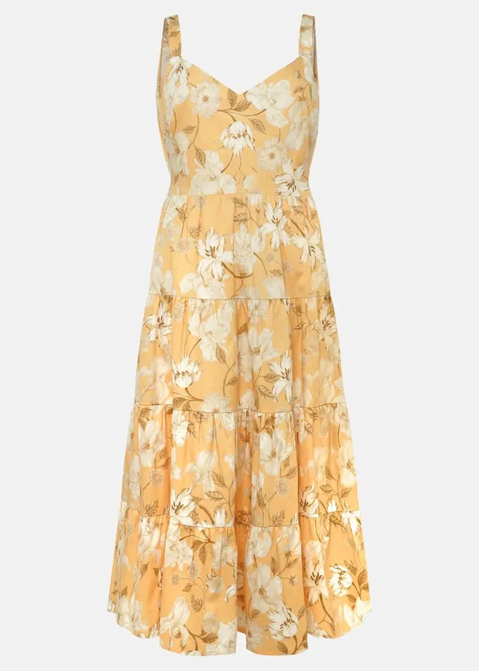 Women Phase Eight Occasion Dresses Elaina Cotton Floral Tiered Midi Dress Yellowmulti