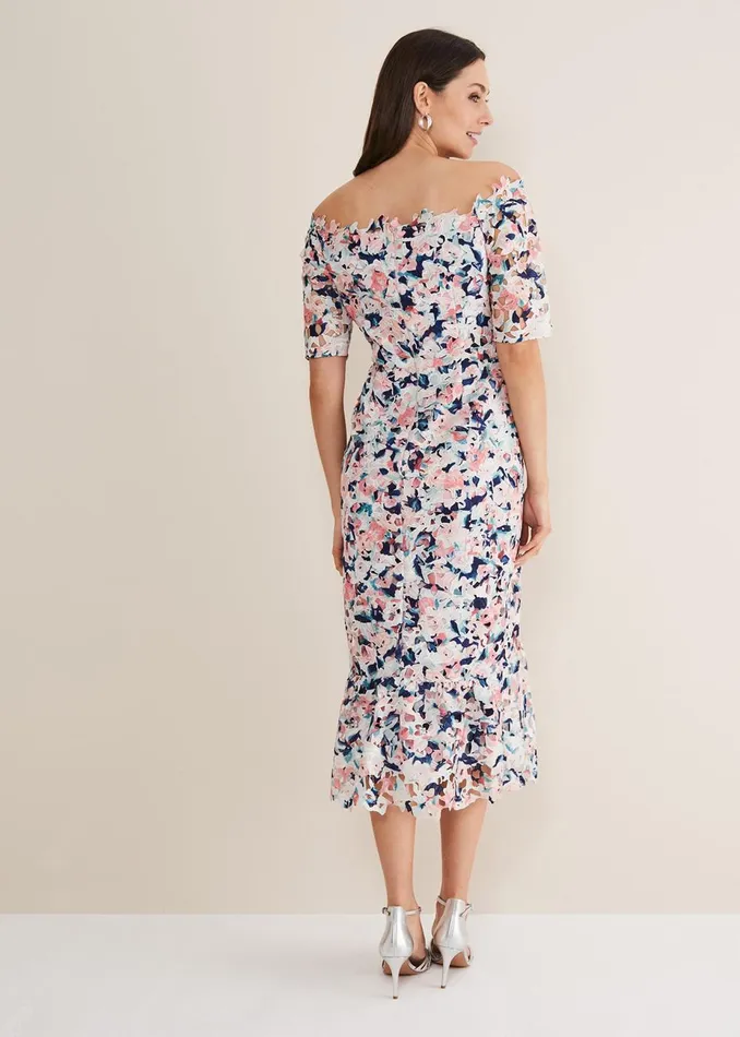 Women Phase Eight Occasion Dresses Elara Floral Bardot Bodycon Midi Dress Multicoloured