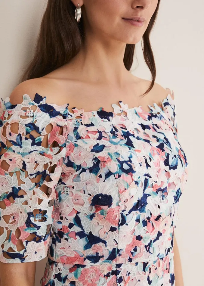 Women Phase Eight Occasion Dresses Elara Floral Bardot Bodycon Midi Dress Multicoloured