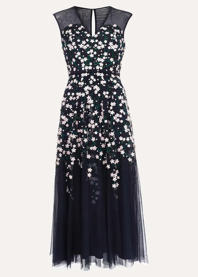 Women Phase Eight Occasion Dresses Ellen Blossom Beaded Midi Dress Navy