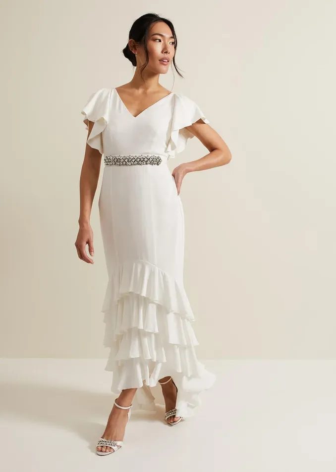 Women Phase Eight Occasion Dresses Ellery Frill Maxi Wedding Dress Parchment