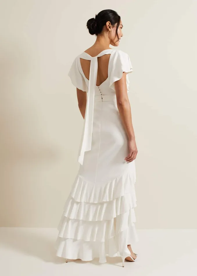 Women Phase Eight Occasion Dresses Ellery Frill Maxi Wedding Dress Parchment