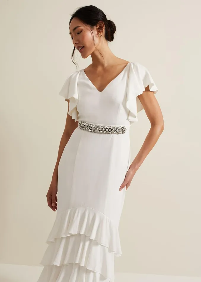 Women Phase Eight Occasion Dresses Ellery Frill Maxi Wedding Dress Parchment