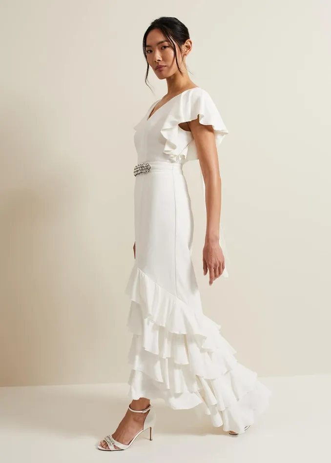 Women Phase Eight Occasion Dresses Ellery Frill Maxi Wedding Dress Parchment