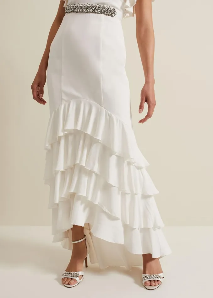 Women Phase Eight Occasion Dresses Ellery Frill Maxi Wedding Dress Parchment