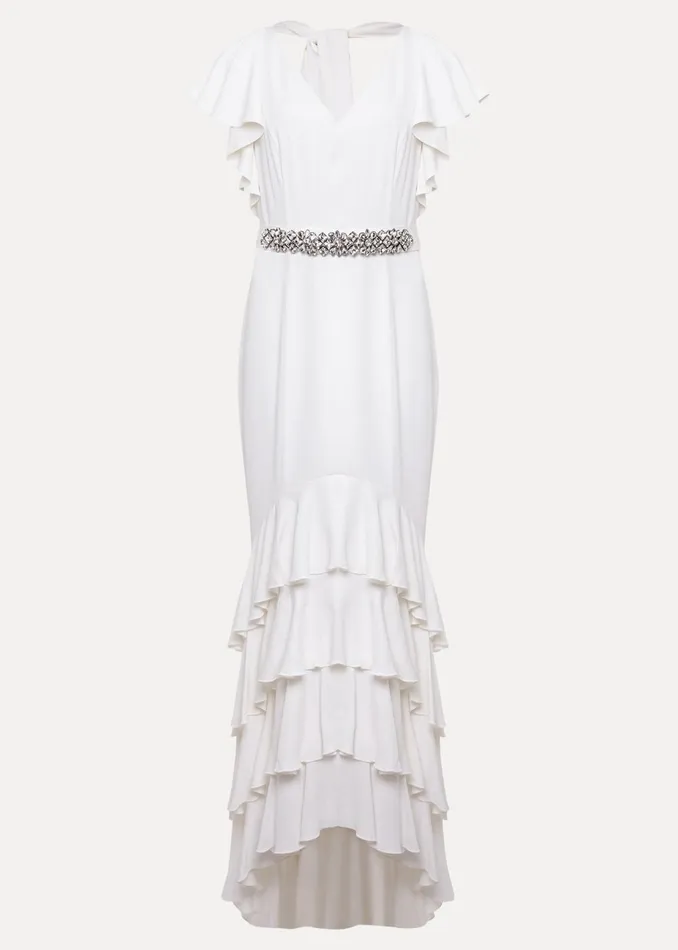 Women Phase Eight Occasion Dresses Ellery Frill Maxi Wedding Dress Parchment
