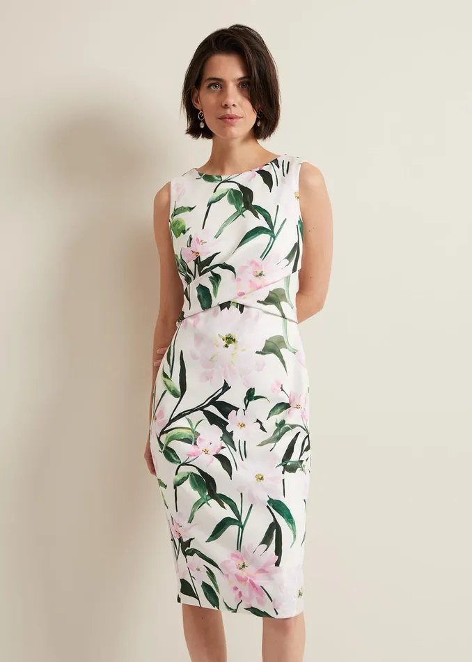 Women Phase Eight Occasion Dresses Elsa Floral Scuba Midi Dress Multicoloured
