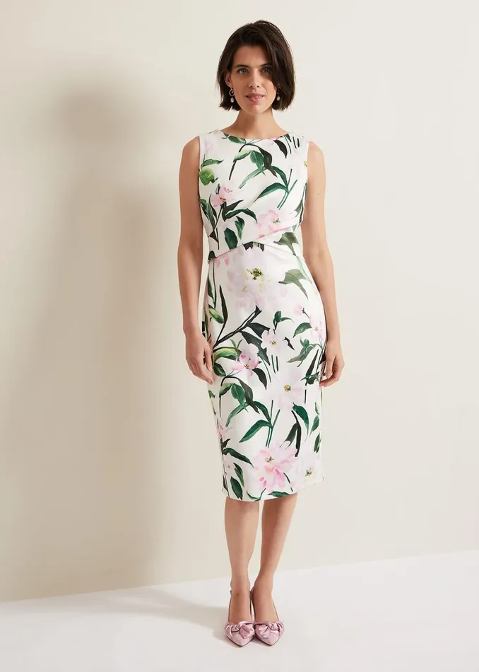 Women Phase Eight Occasion Dresses Elsa Floral Scuba Midi Dress Multicoloured