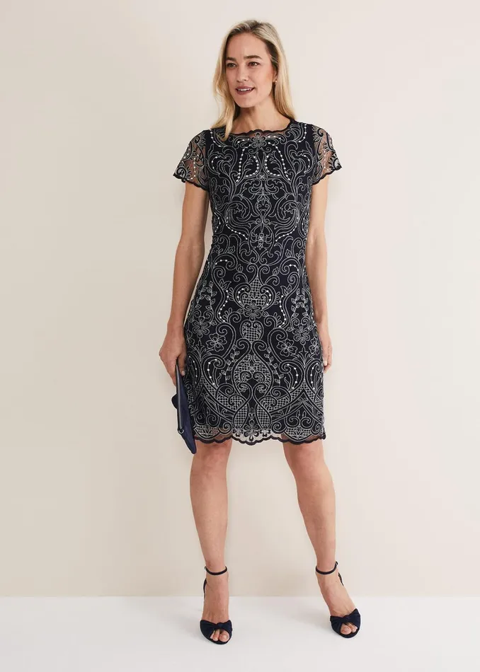 Women Phase Eight Occasion Dresses Esme Embroidered Dress Navyivory