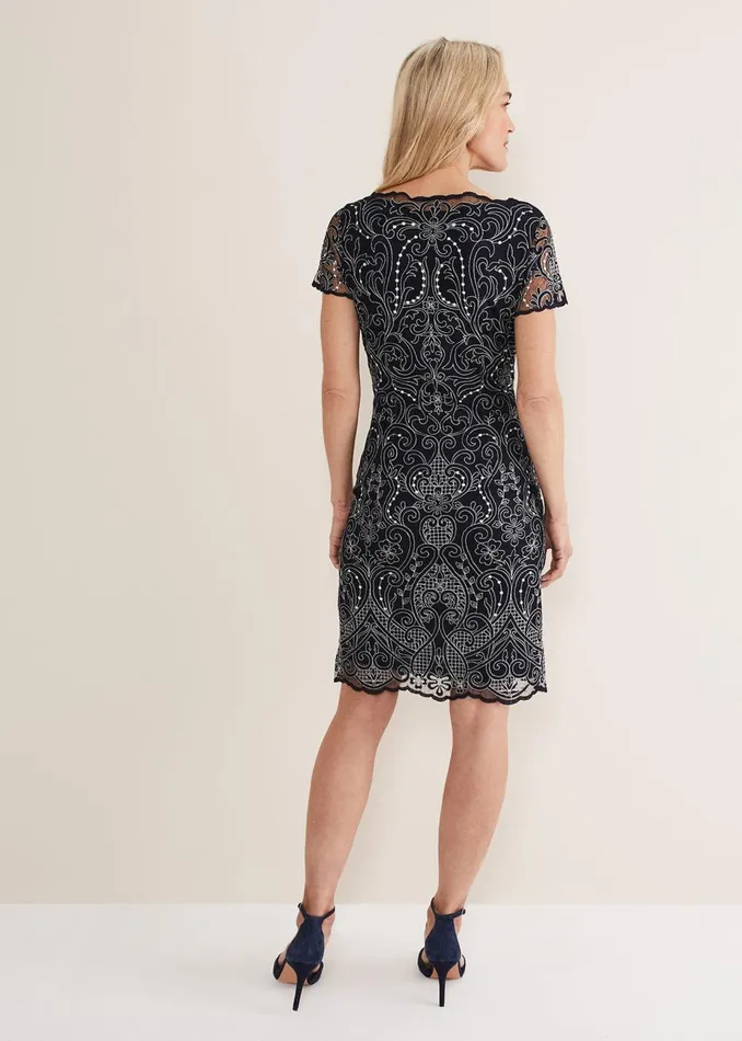 Women Phase Eight Occasion Dresses Esme Embroidered Dress Navyivory