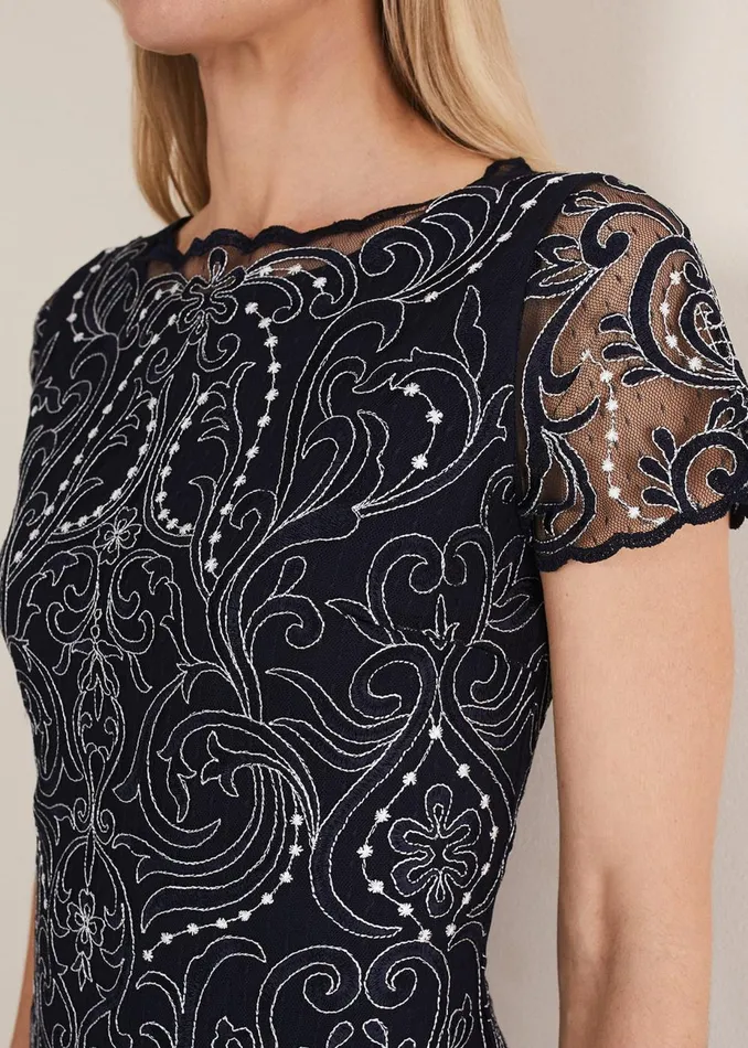 Women Phase Eight Occasion Dresses Esme Embroidered Dress Navyivory
