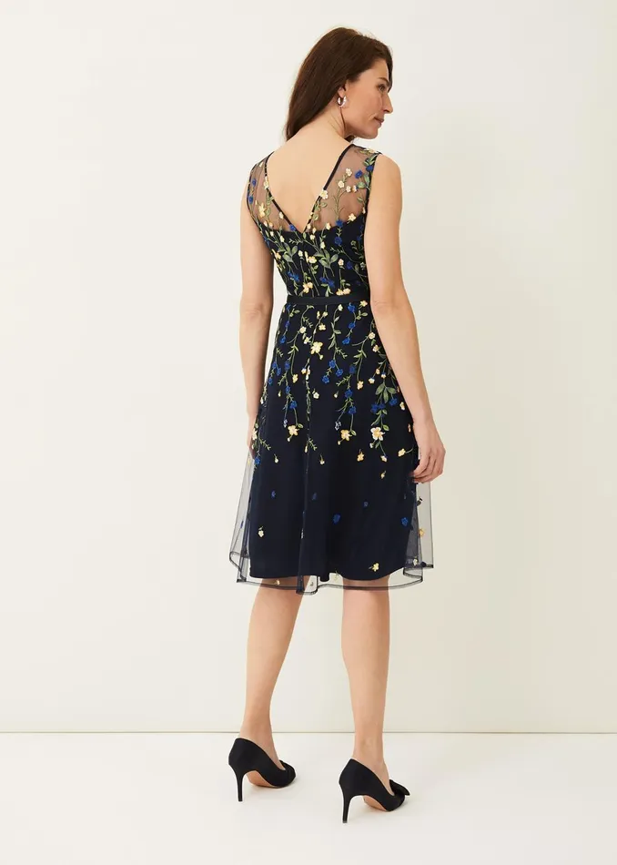 Women Phase Eight Occasion Dresses Esmeralda Embroidered Fit and Flare Dress Navymulti