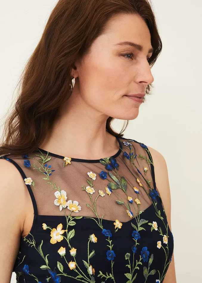 Women Phase Eight Occasion Dresses Esmeralda Embroidered Fit and Flare Dress Navymulti