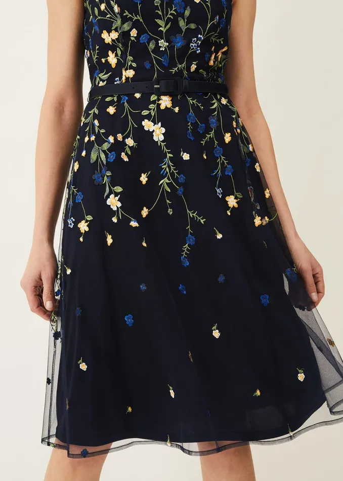 Women Phase Eight Occasion Dresses Esmeralda Embroidered Fit and Flare Dress Navymulti