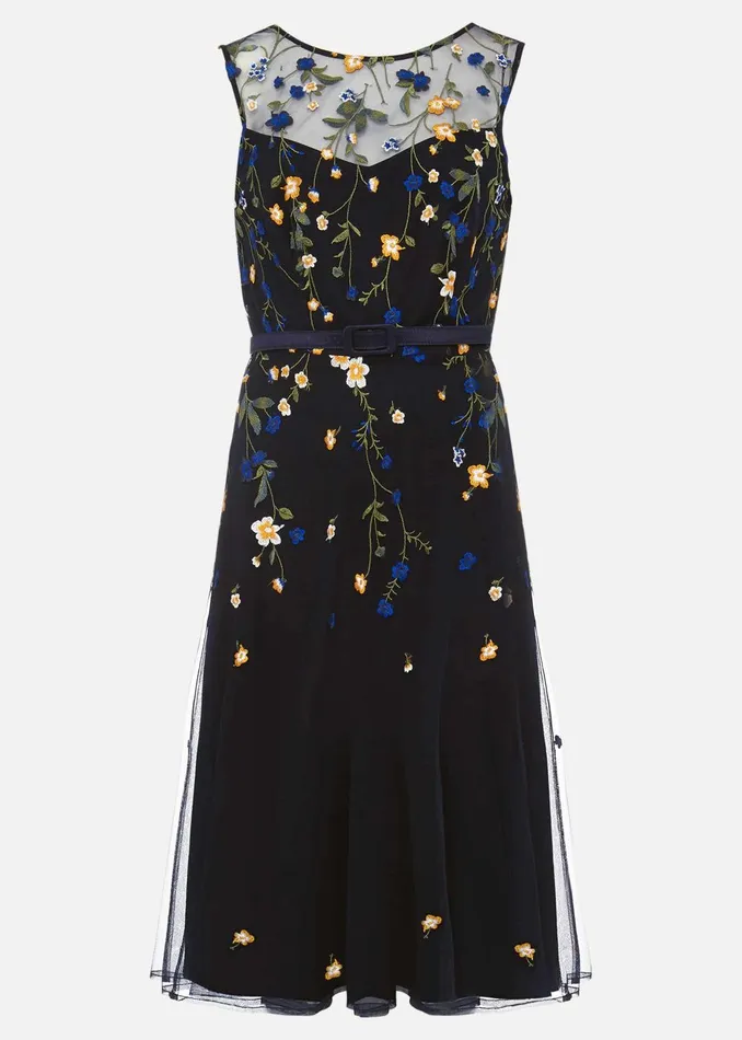 Women Phase Eight Occasion Dresses Esmeralda Embroidered Fit and Flare Dress Navymulti