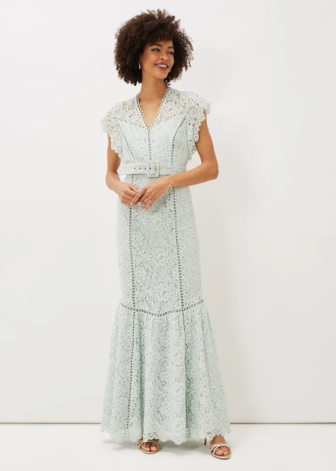 Women Phase Eight Occasion Dresses Esmerelda Lace Belted Fishtail Dress Mint