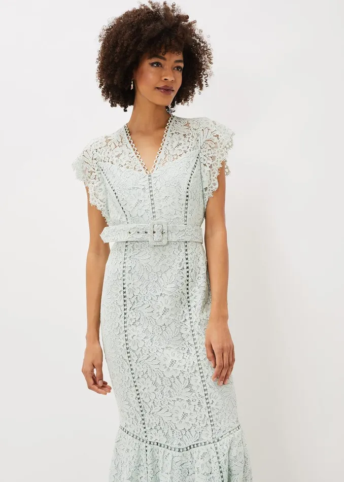 Women Phase Eight Occasion Dresses Esmerelda Lace Belted Fishtail Dress Mint