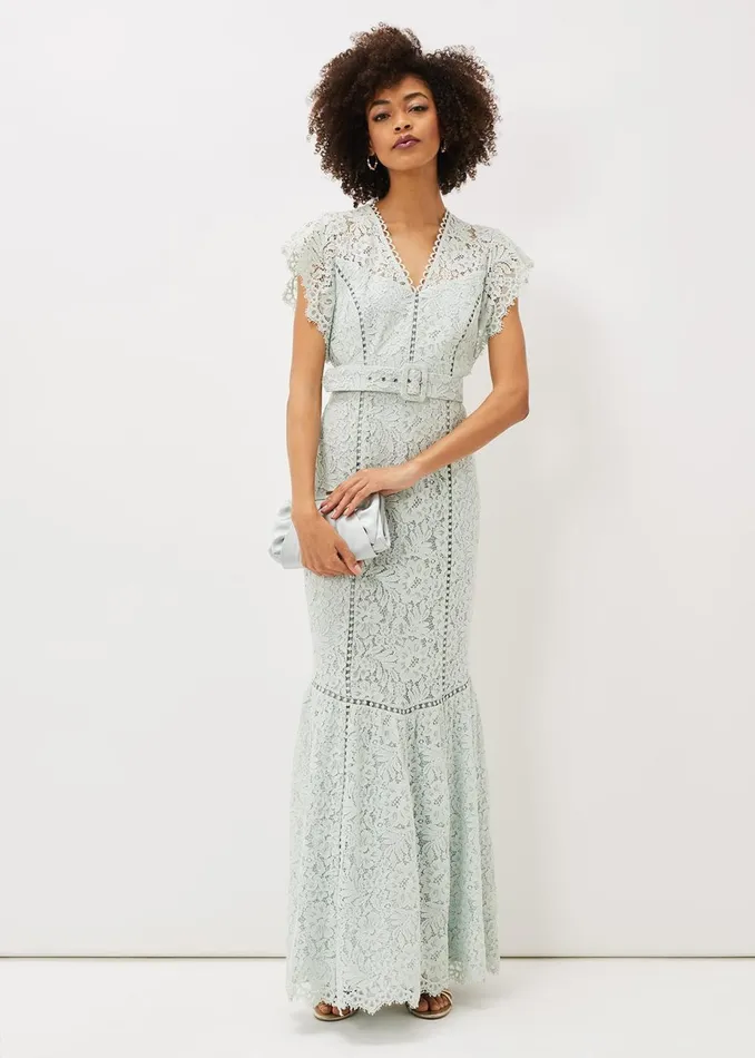 Women Phase Eight Occasion Dresses Esmerelda Lace Belted Fishtail Dress Mint