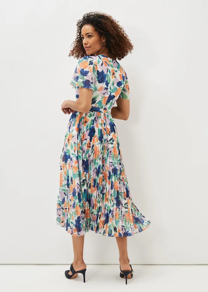 Women Phase Eight Occasion Dresses Essie Floral Pleated Midi Dress Multicoloured