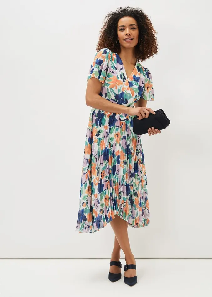 Women Phase Eight Occasion Dresses Essie Floral Pleated Midi Dress Multicoloured