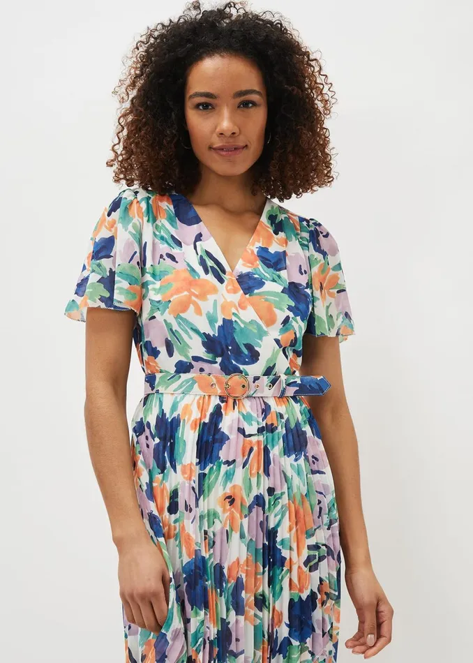 Women Phase Eight Occasion Dresses Essie Floral Pleated Midi Dress Multicoloured