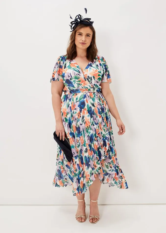 Women Phase Eight Occasion Dresses Essie Floral Pleated Midi Dress Multicoloured