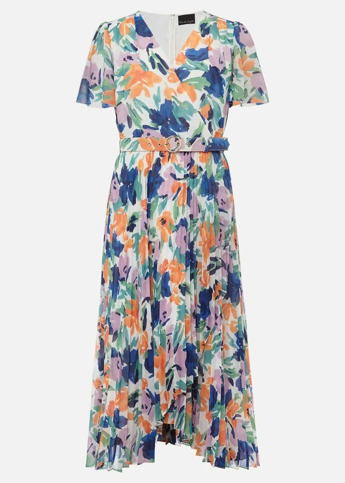 Women Phase Eight Occasion Dresses Essie Floral Pleated Midi Dress Multicoloured