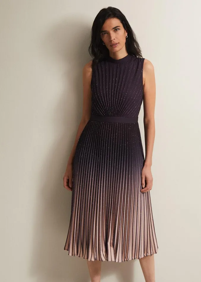 Women Phase Eight Occasion Dresses Estella Dark Purple Ombre Midaxi Dress Purple