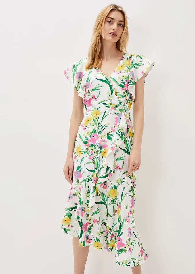 Women Phase Eight Occasion Dresses Evelin Printed Frill Hem Dress Ivorymulti