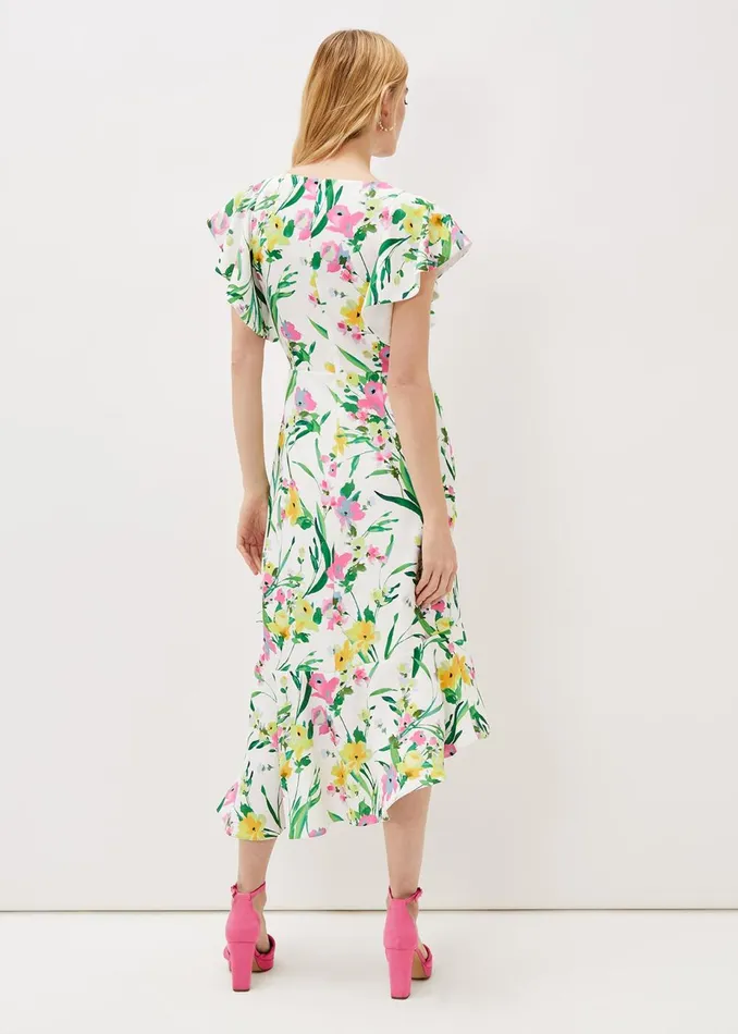 Women Phase Eight Occasion Dresses Evelin Printed Frill Hem Dress Ivorymulti