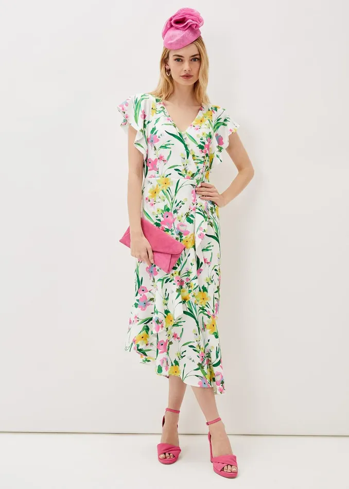 Women Phase Eight Occasion Dresses Evelin Printed Frill Hem Dress Ivorymulti