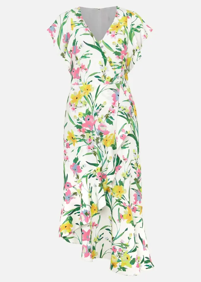 Women Phase Eight Occasion Dresses Evelin Printed Frill Hem Dress Ivorymulti
