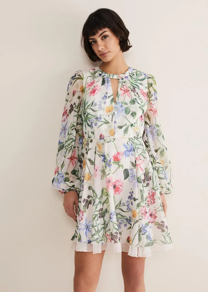 Women Phase Eight Occasion Dresses Everleigh Chiffon Floral Mini Dress Ivorymulti