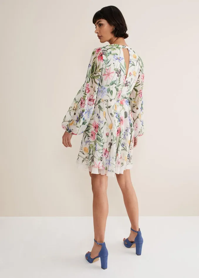 Women Phase Eight Occasion Dresses Everleigh Chiffon Floral Mini Dress Ivorymulti