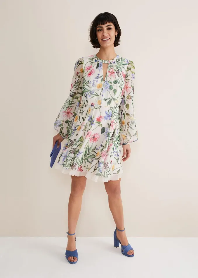 Women Phase Eight Occasion Dresses Everleigh Chiffon Floral Mini Dress Ivorymulti