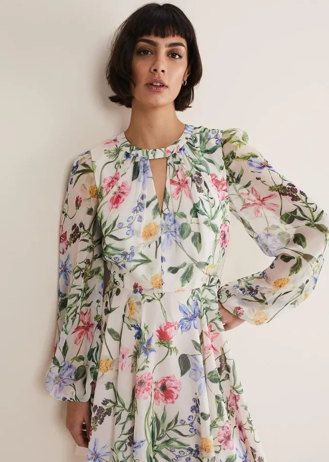 Women Phase Eight Occasion Dresses Everleigh Chiffon Floral Mini Dress Ivorymulti