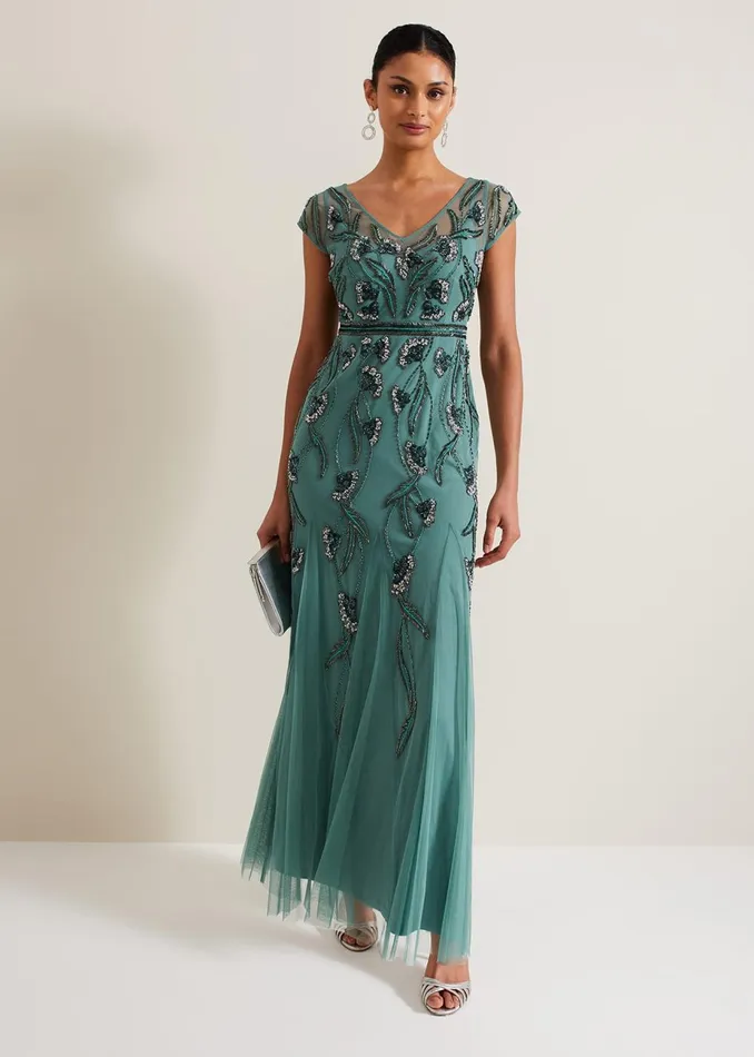 Women Phase Eight Occasion Dresses Evonne Beaded Maxi Dress Light Green