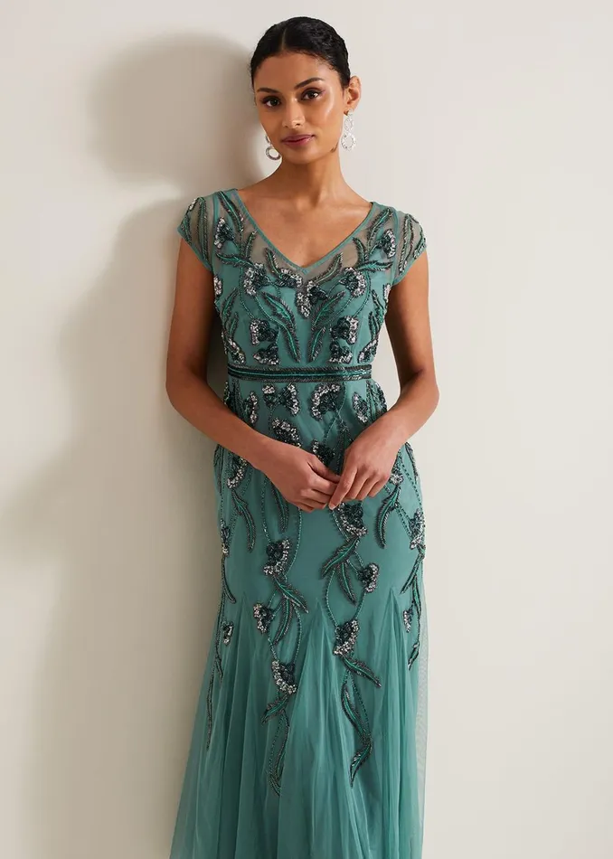 Women Phase Eight Occasion Dresses Evonne Beaded Maxi Dress Light Green