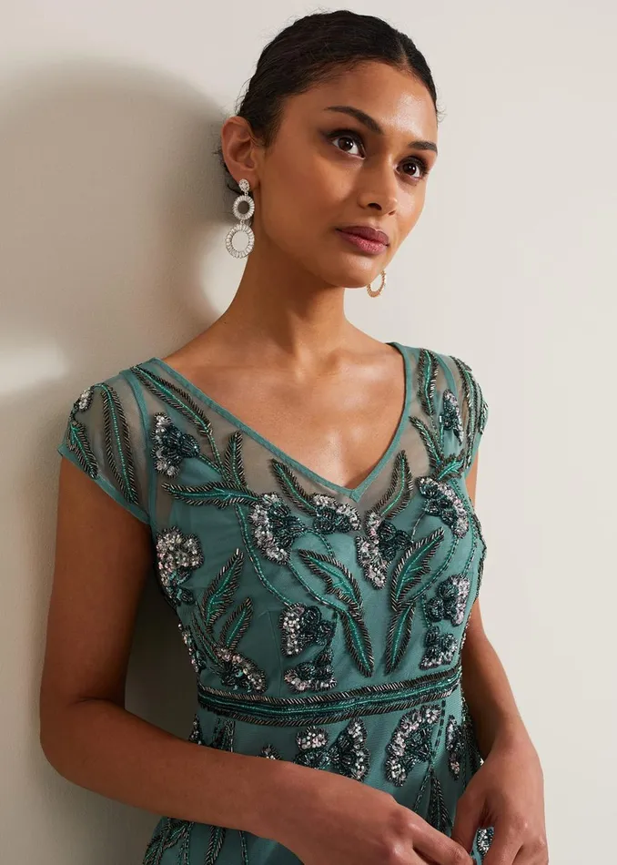 Women Phase Eight Occasion Dresses Evonne Beaded Maxi Dress Light Green