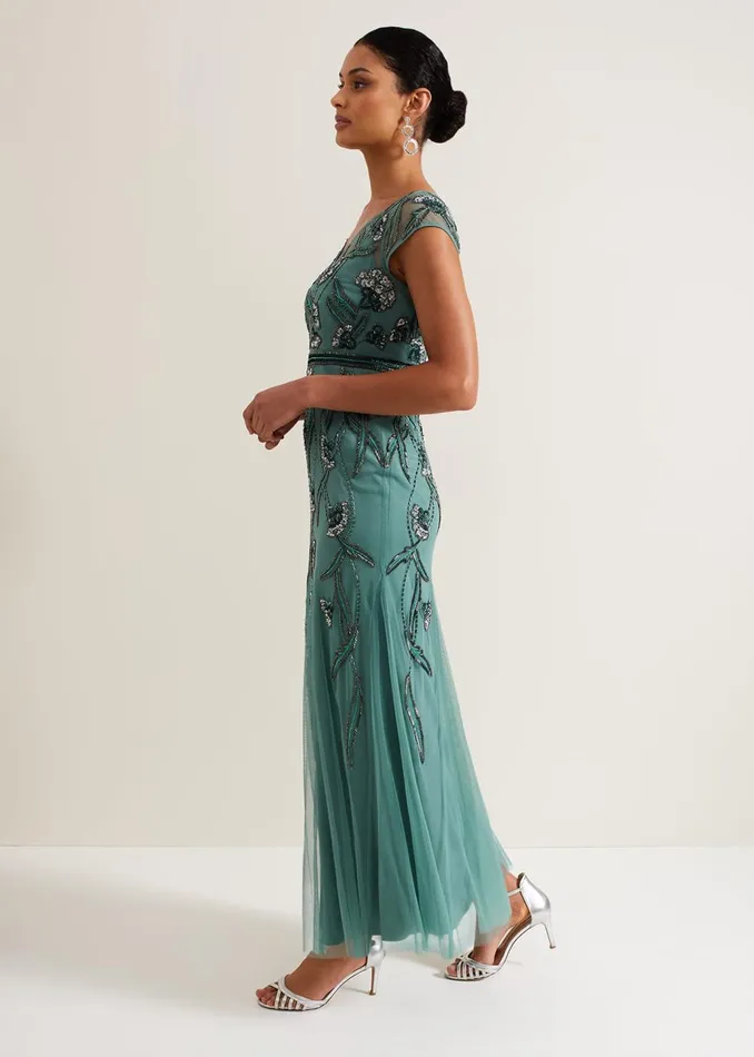 Women Phase Eight Occasion Dresses Evonne Beaded Maxi Dress Light Green