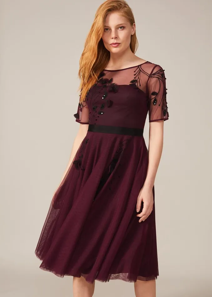 Women Phase Eight Occasion Dresses Felicia Embroidered Tulle Dress Berry
